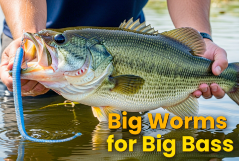 Giant largemouth bass caught with a big worm