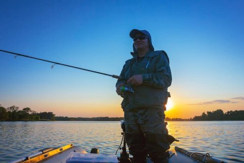 An angler working on his bass trolling techniques.