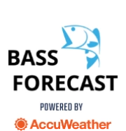 BassForecast logo in black text with cyan fish illustration paired with orange AccuWeather logo
