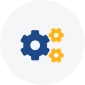 illustrated icon of one large and two small gears